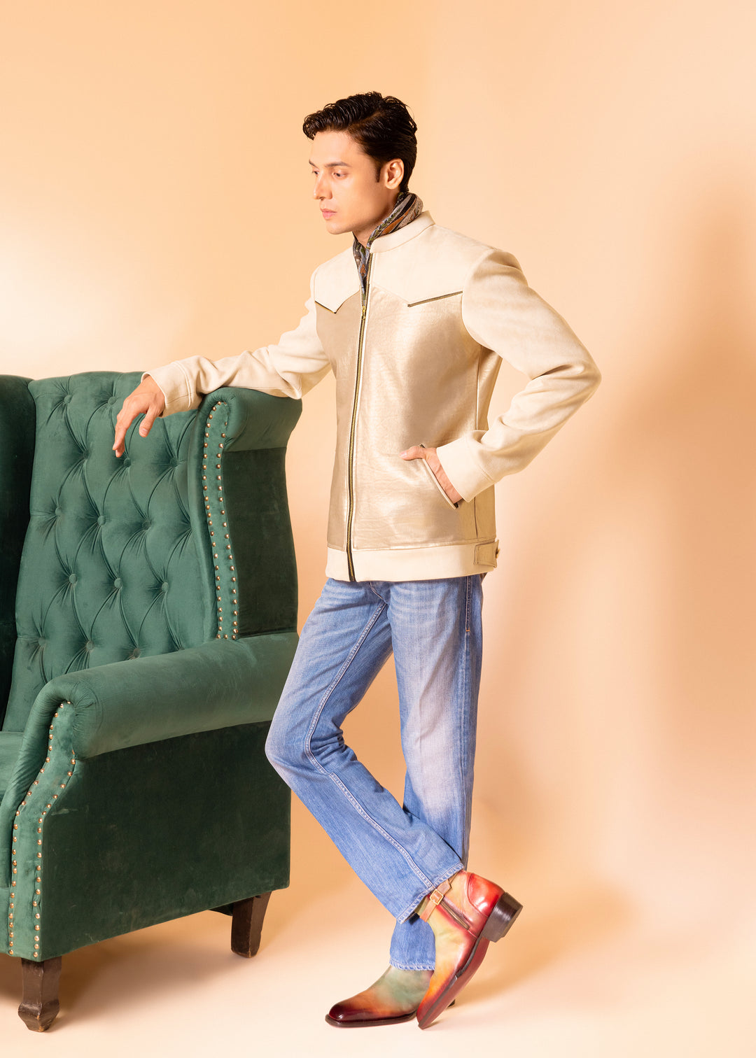 Beige Jacket In Suede And Vegan Leather