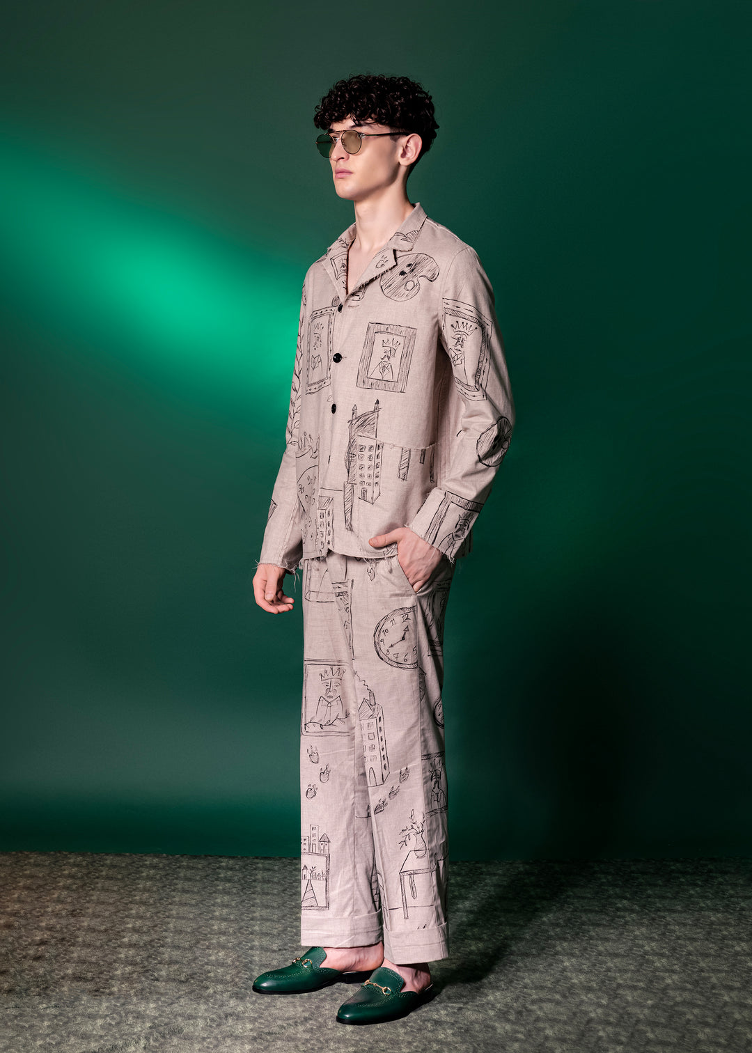 Beige Hand Painted Jacket In Tanzanian Linen