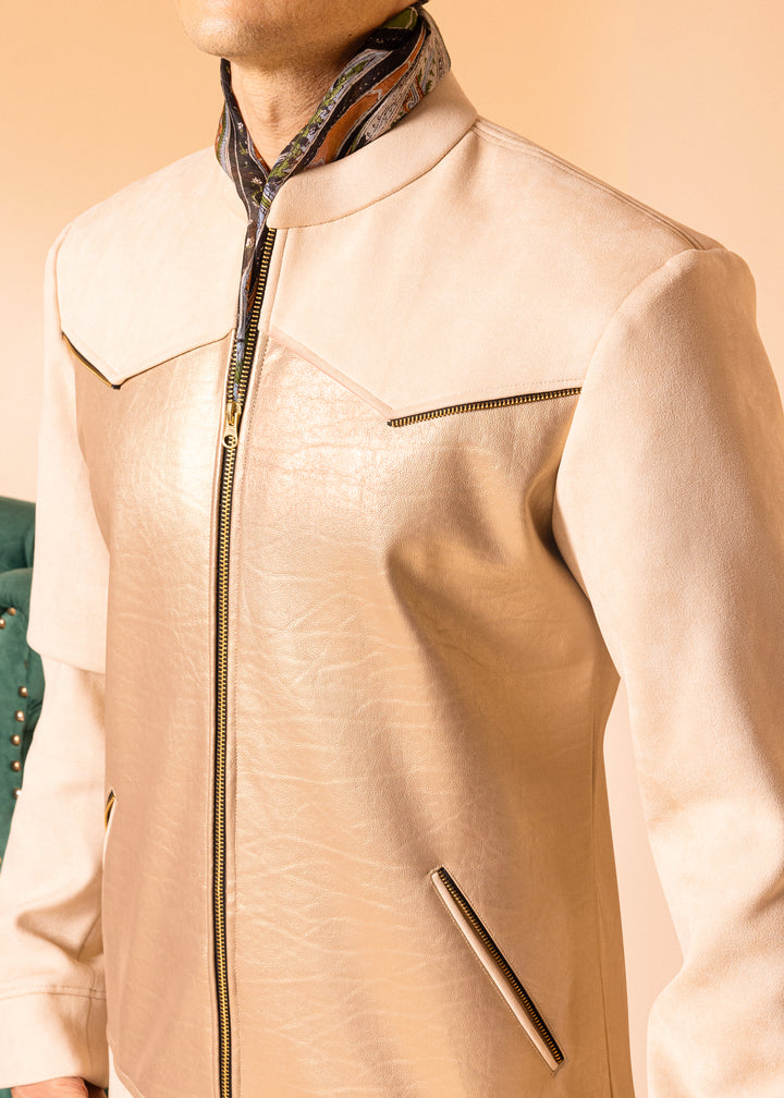 Beige Jacket In Suede And Vegan Leather