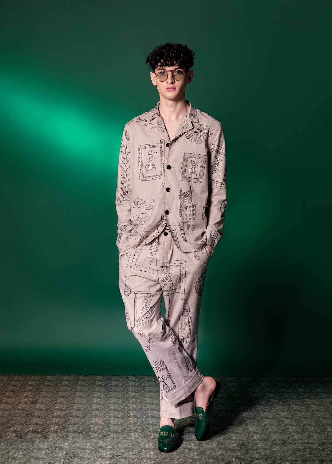 Beige Hand Painted Pant In Tanzanian Linen