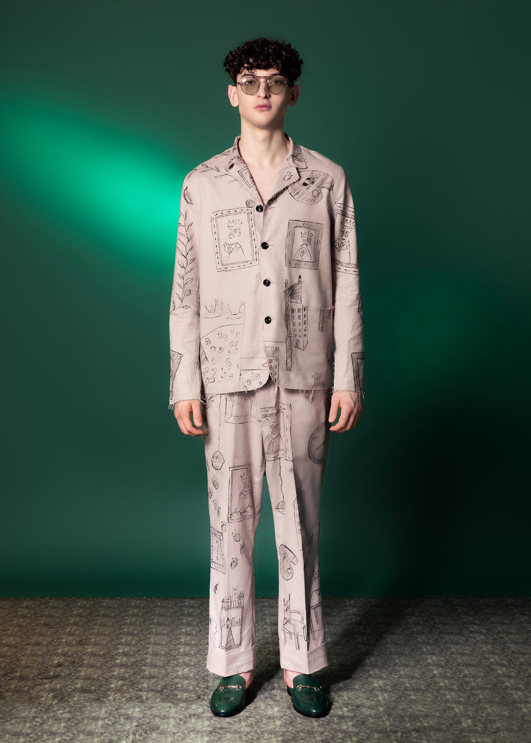 Beige Hand Painted Jacket In Tanzanian Linen