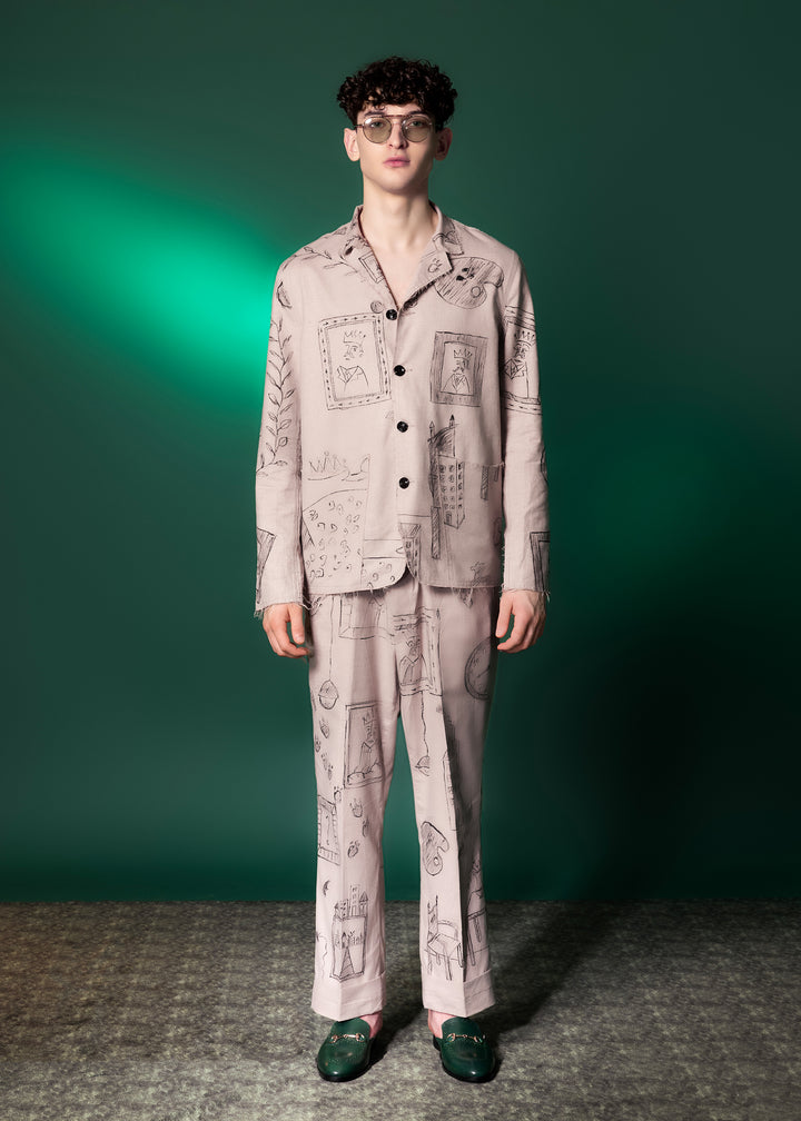 Beige Hand Painted Jacket In Tanzanian Linen