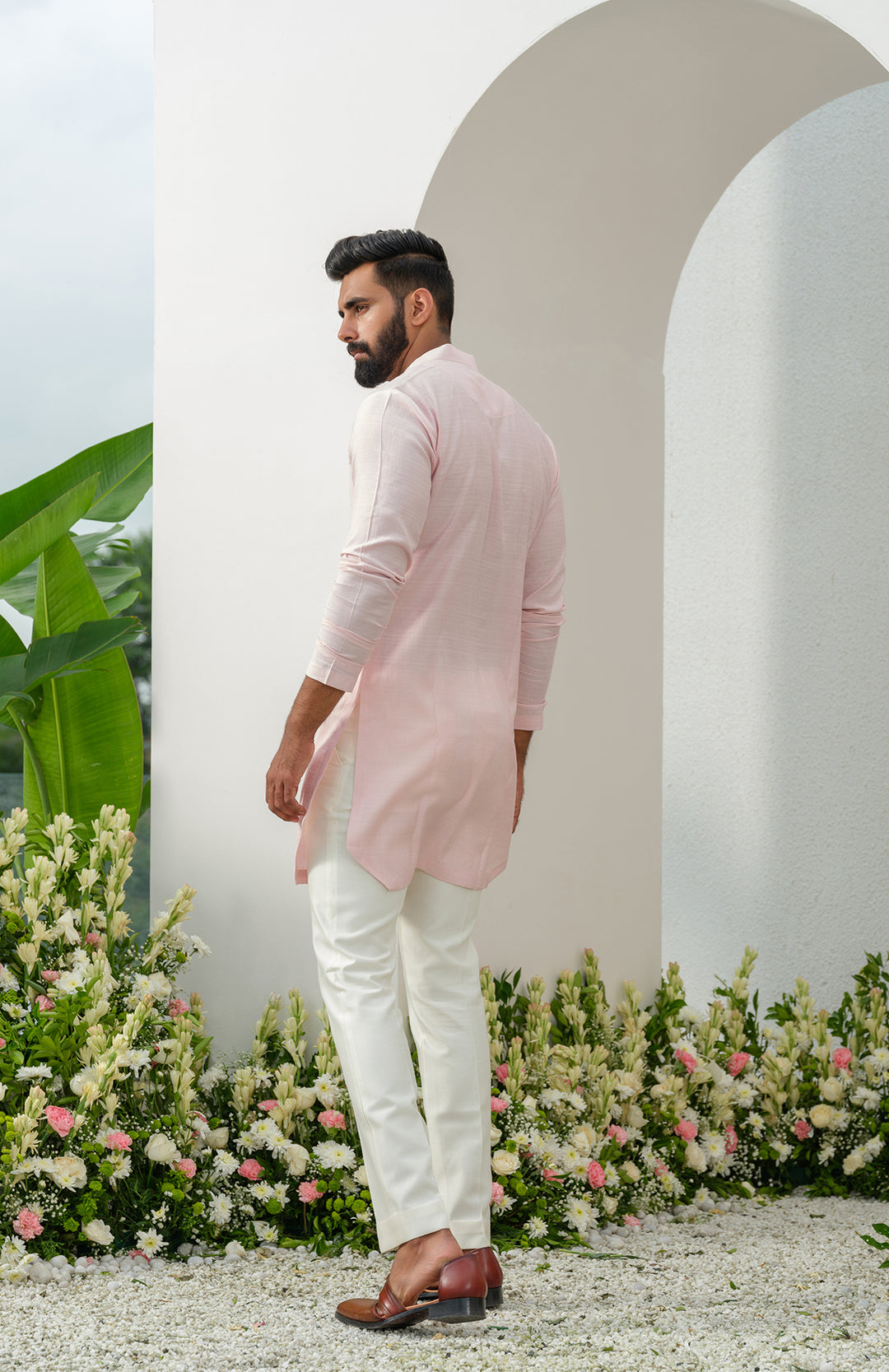 pink cotton short front open kurta set
