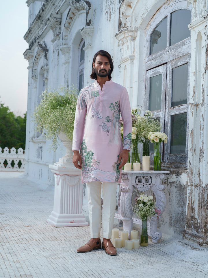 Pink Hand Painted Kurta Set