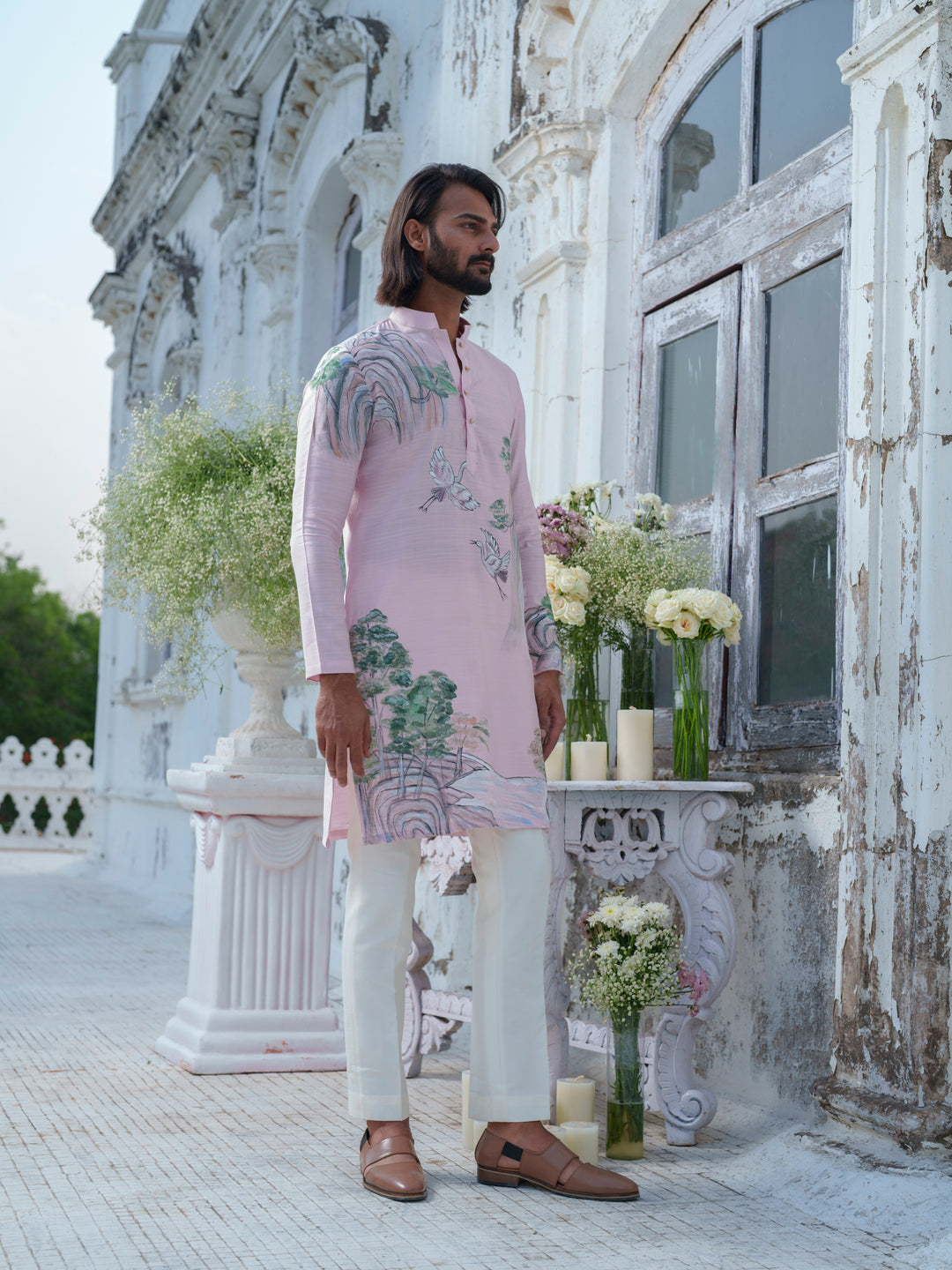 Pink Hand Painted Kurta Set