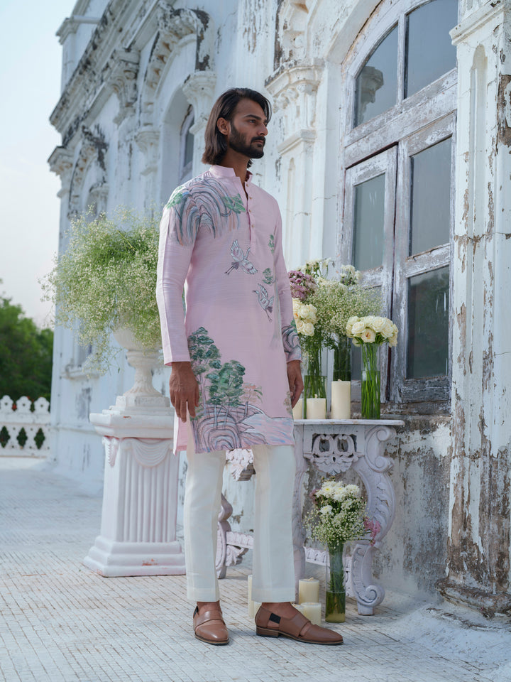 Pink Hand Painted Kurta Set