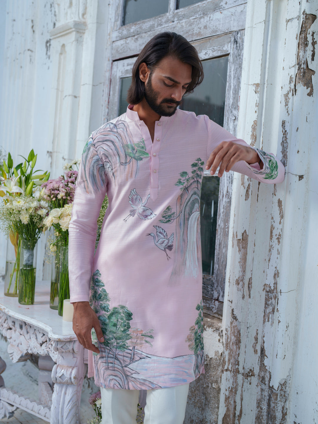 Pink Hand Painted Kurta Set