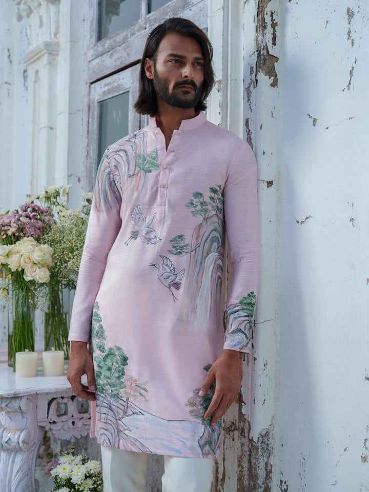 Pink Hand Painted Kurta Set