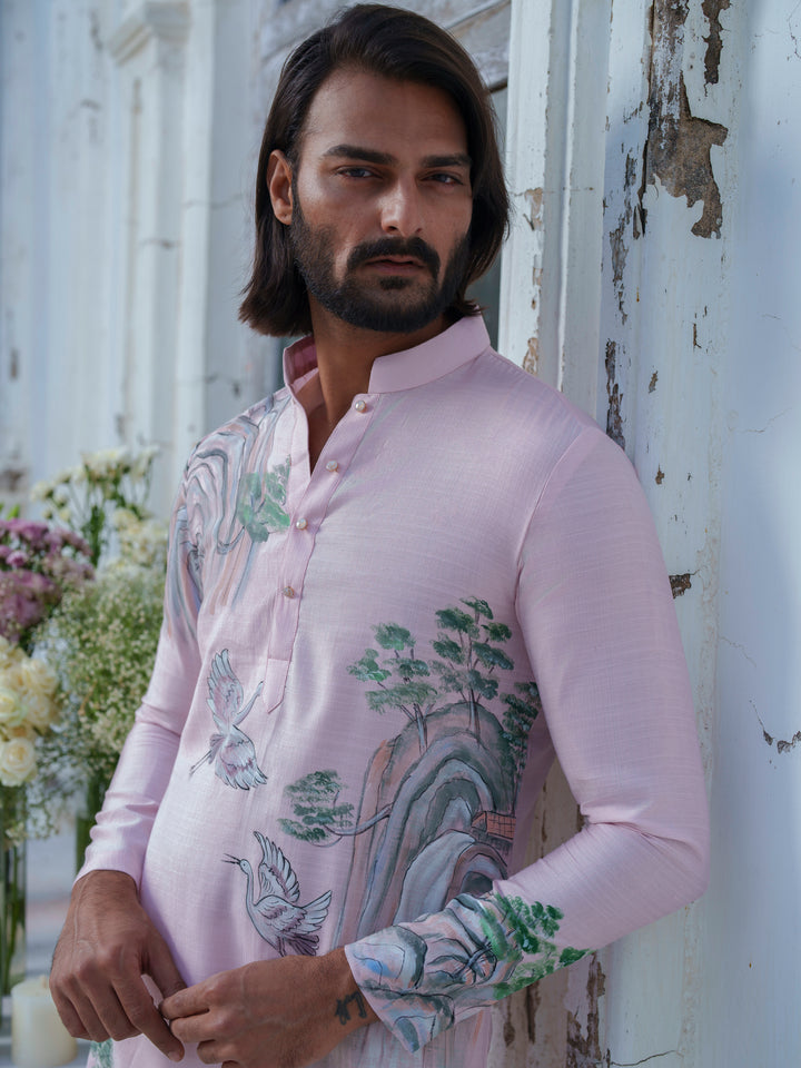 Pink Hand Painted Kurta Set