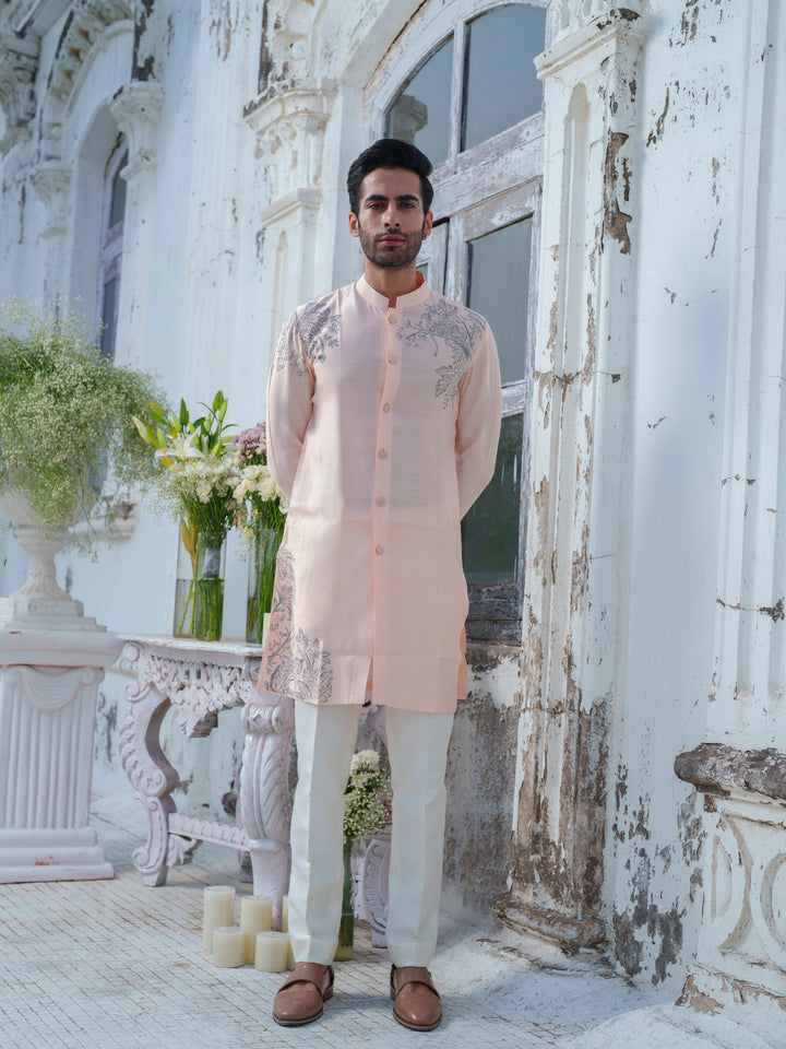 Peach Hand Painted Kurta Set
