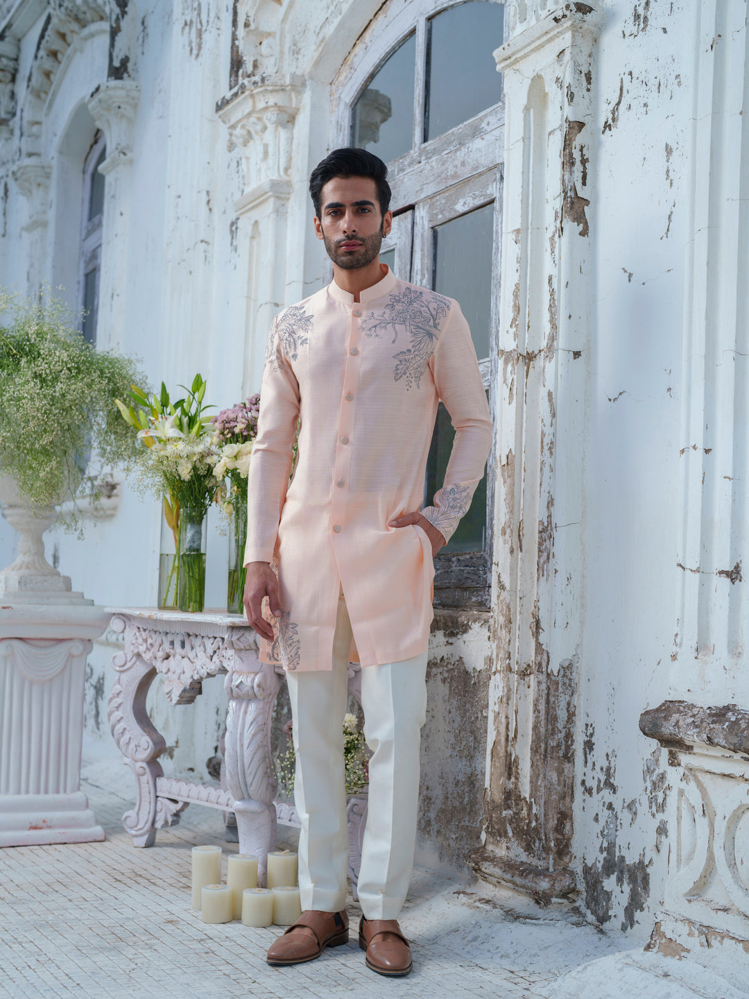 Peach Hand Painted Kurta Set