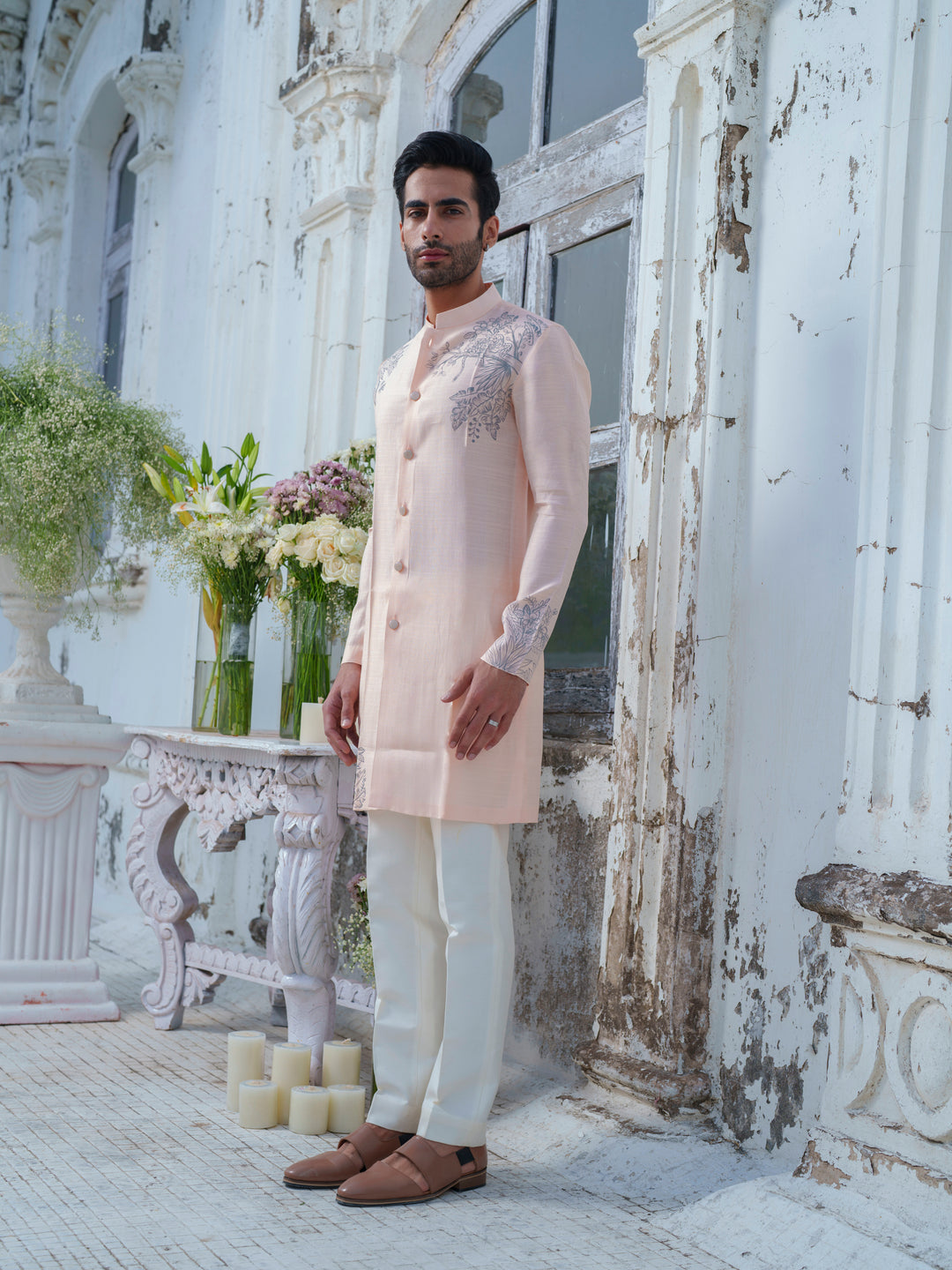 Peach Hand Painted Kurta Set