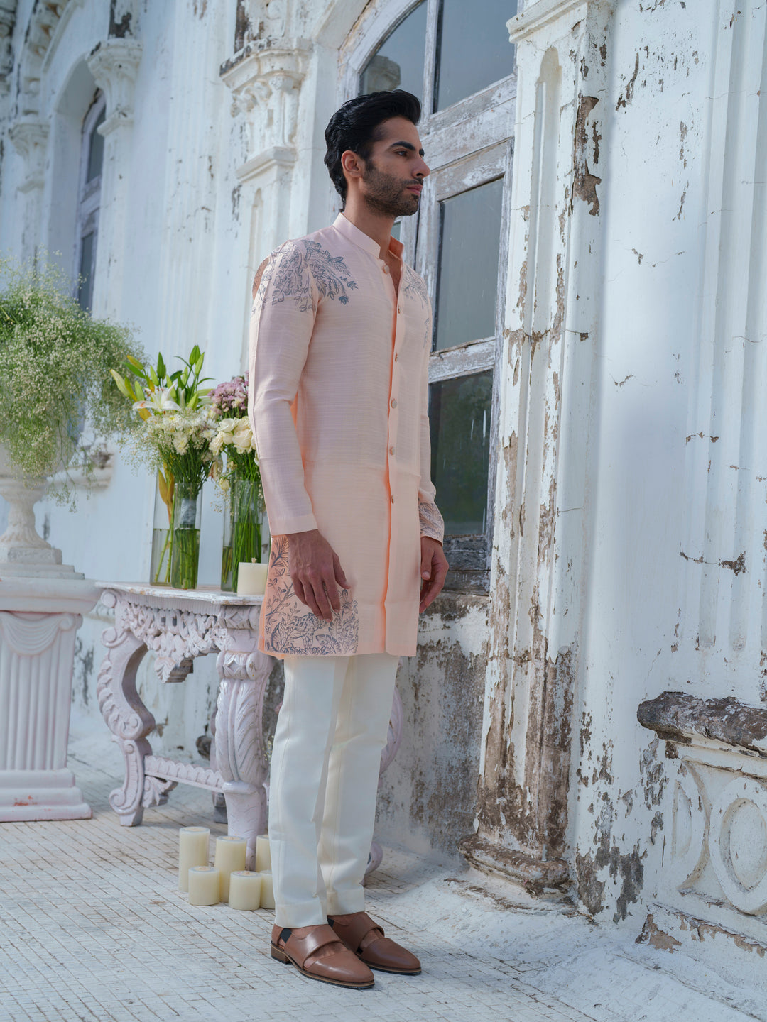 Peach Hand Painted Kurta Set