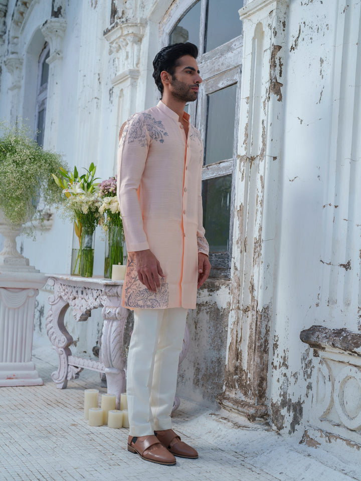 Peach Hand Painted Kurta Set