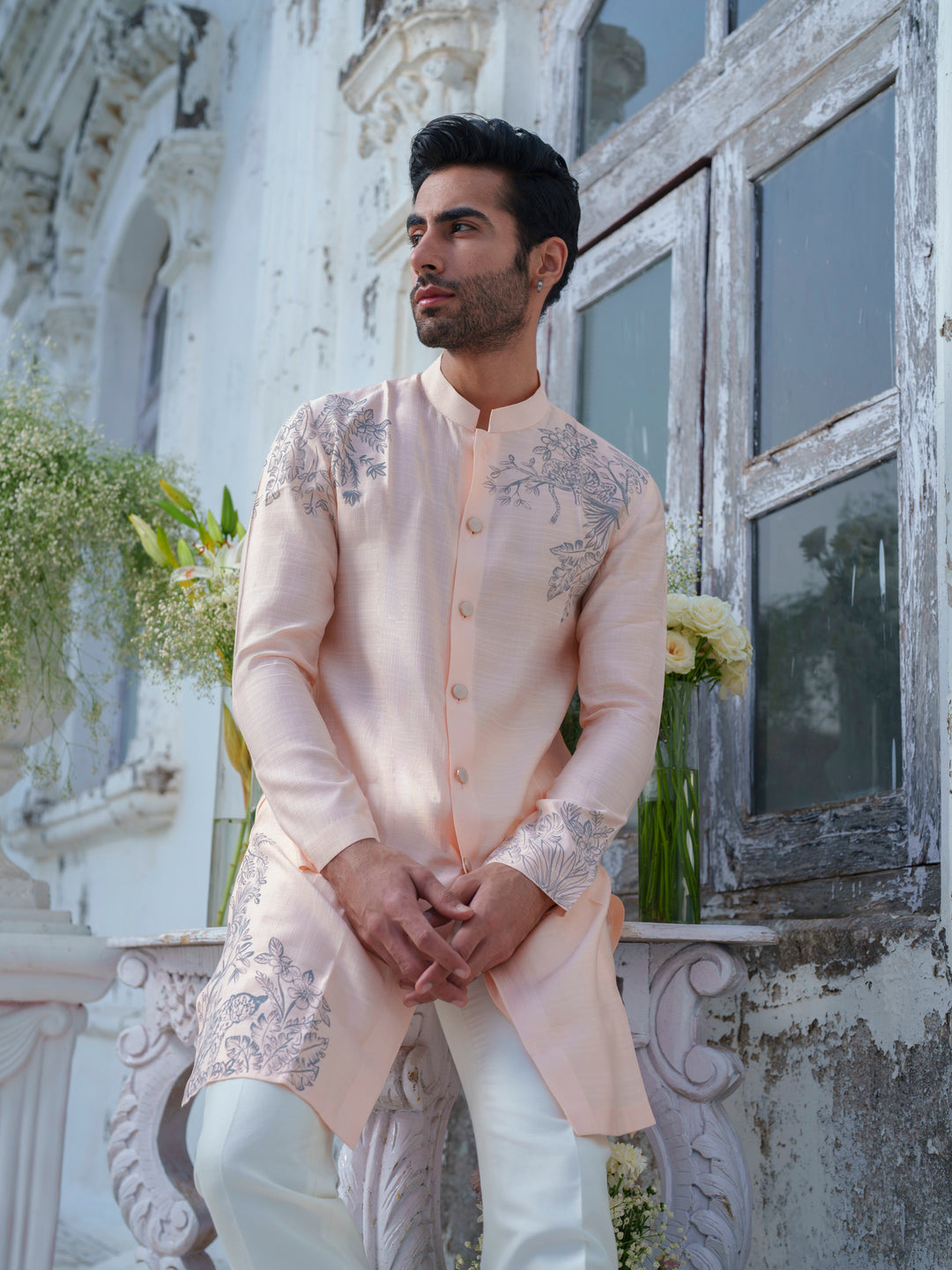 Peach Hand Painted Kurta Set