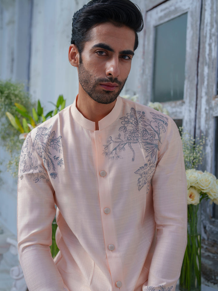 Peach Hand Painted Kurta Set