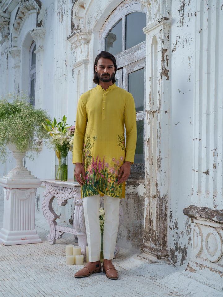 Lime Green Hand Painted Kurta Set