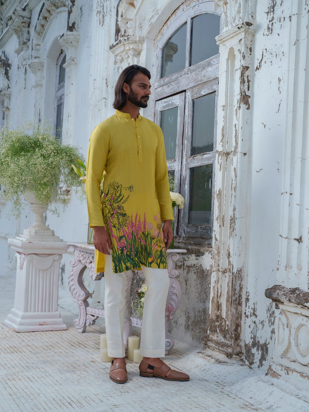 Lime Green Hand Painted Kurta Set