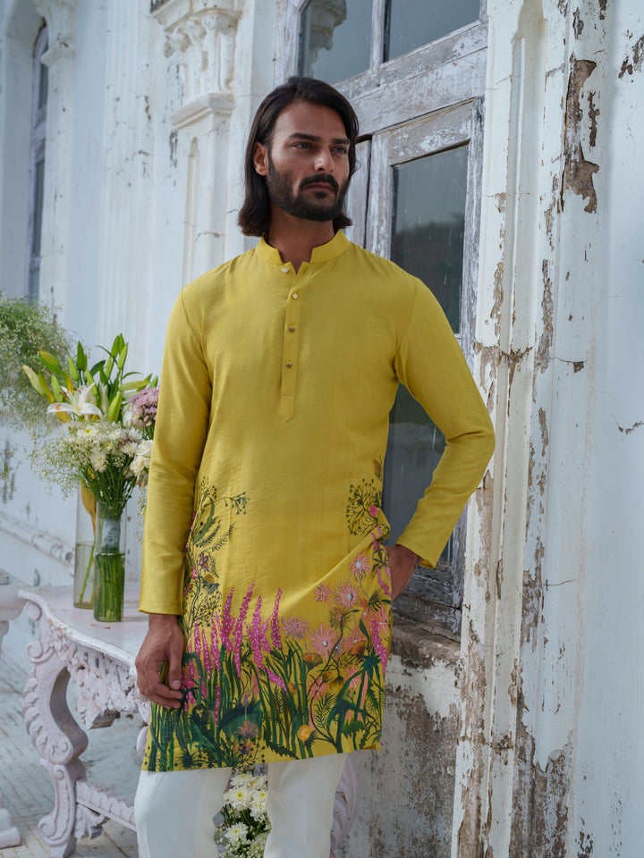 Lime Green Hand Painted Kurta Set