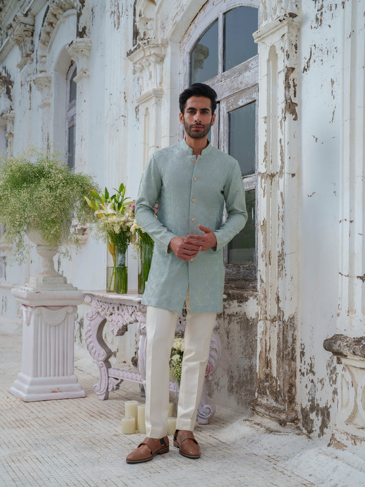 Green Self Textured Kurta Set