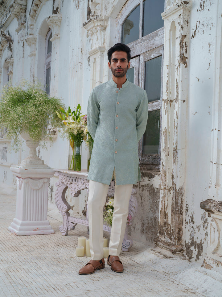 Green Self Textured Kurta Set