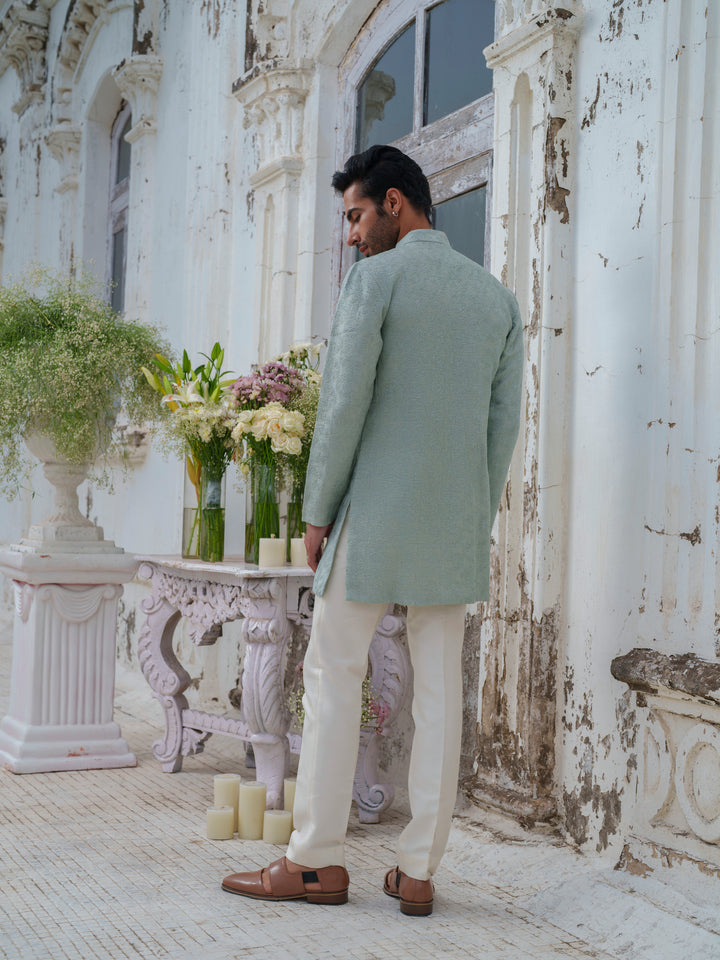 Green Self Textured Kurta Set