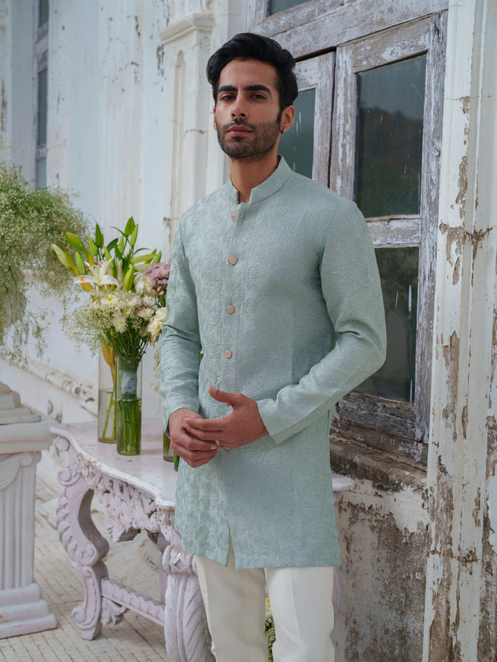 Green Self Textured Kurta Set