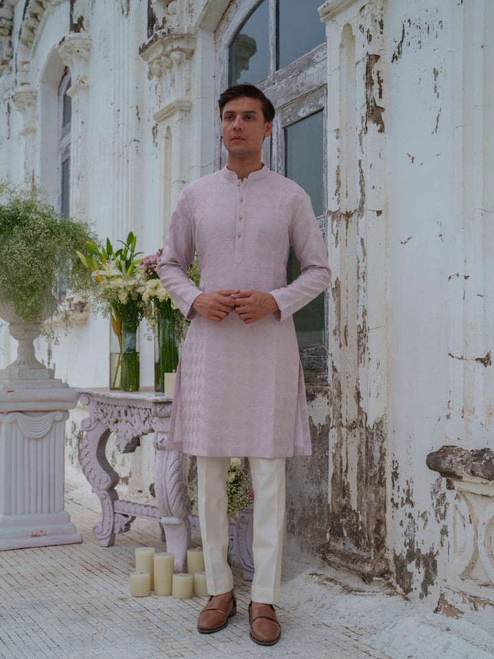 Mauve Self Textured Bundi Jacket Set