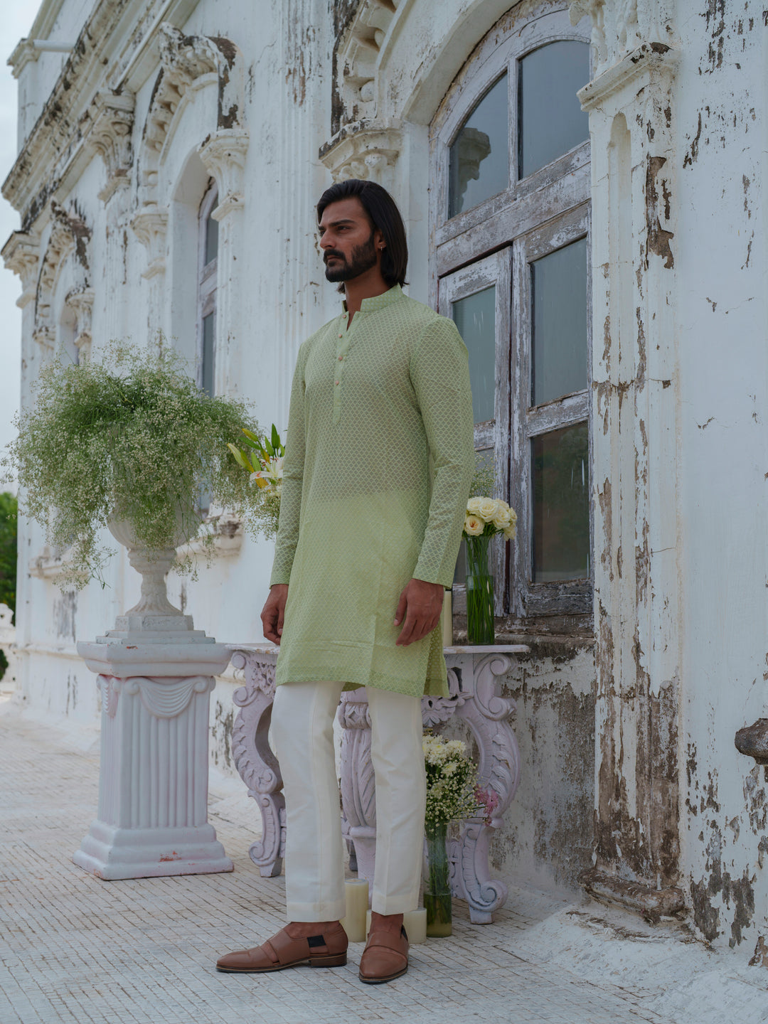 Green Self Chanderi Kurta Set