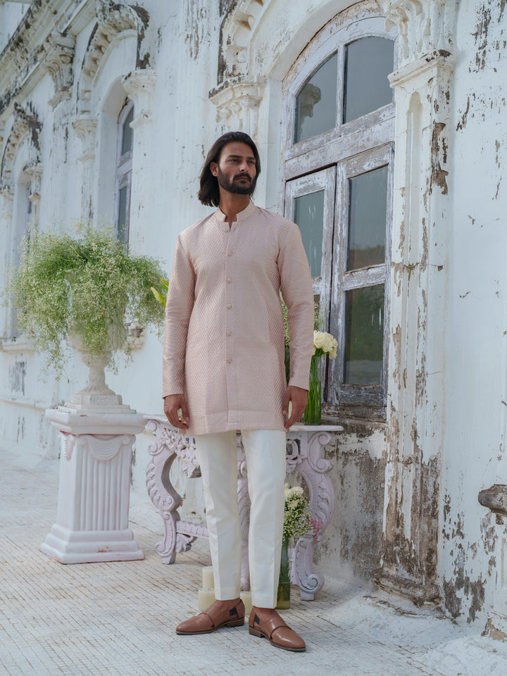 Pink Self Textured Kurta Set