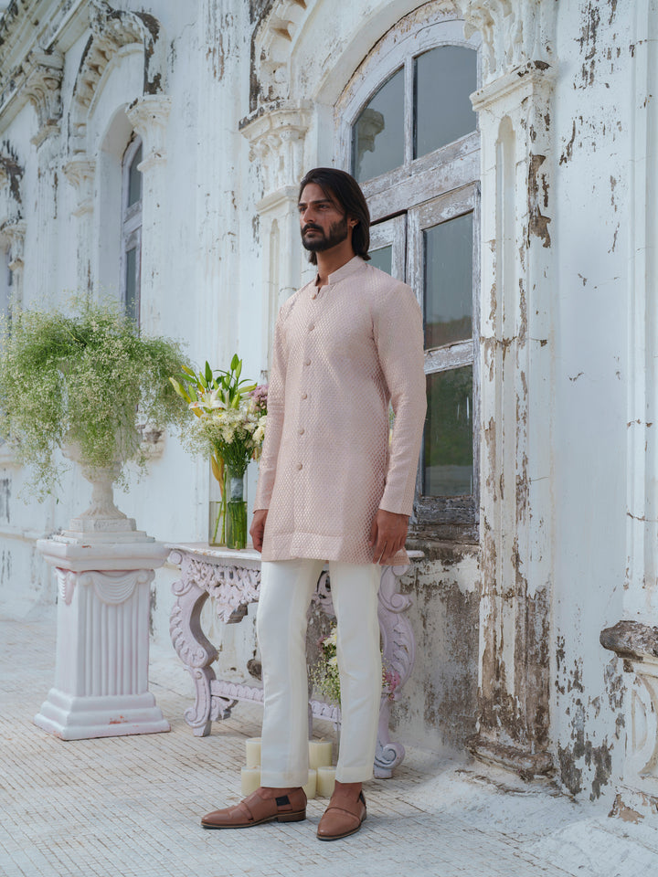 Pink Self Textured Kurta Set