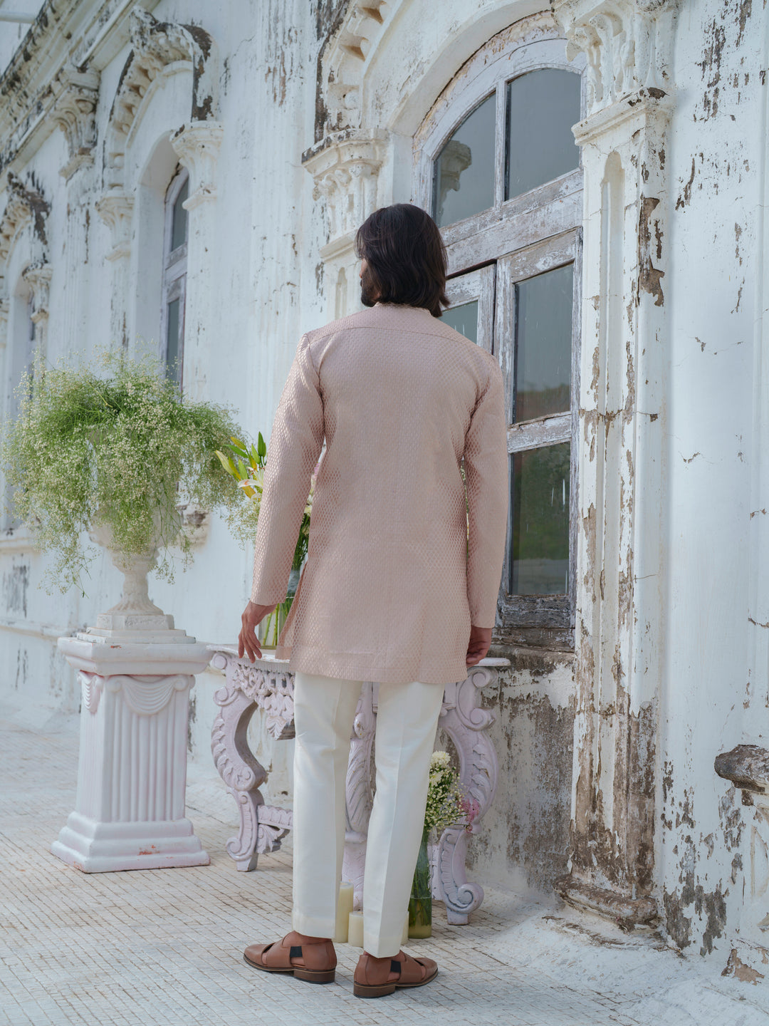 Pink Self Textured Kurta Set