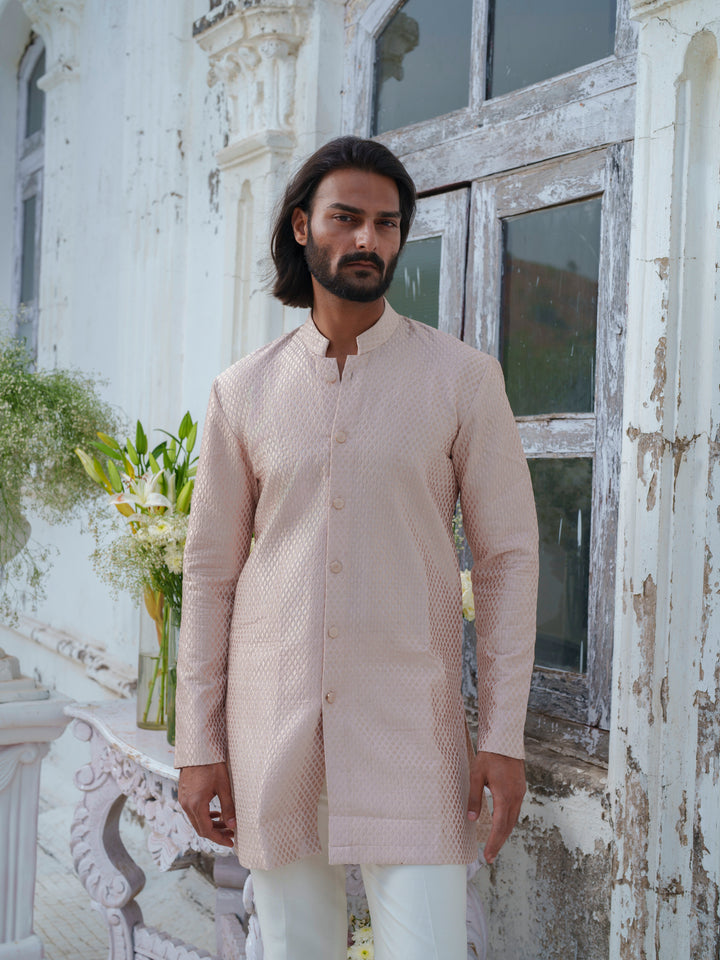 Pink Self Textured Kurta Set