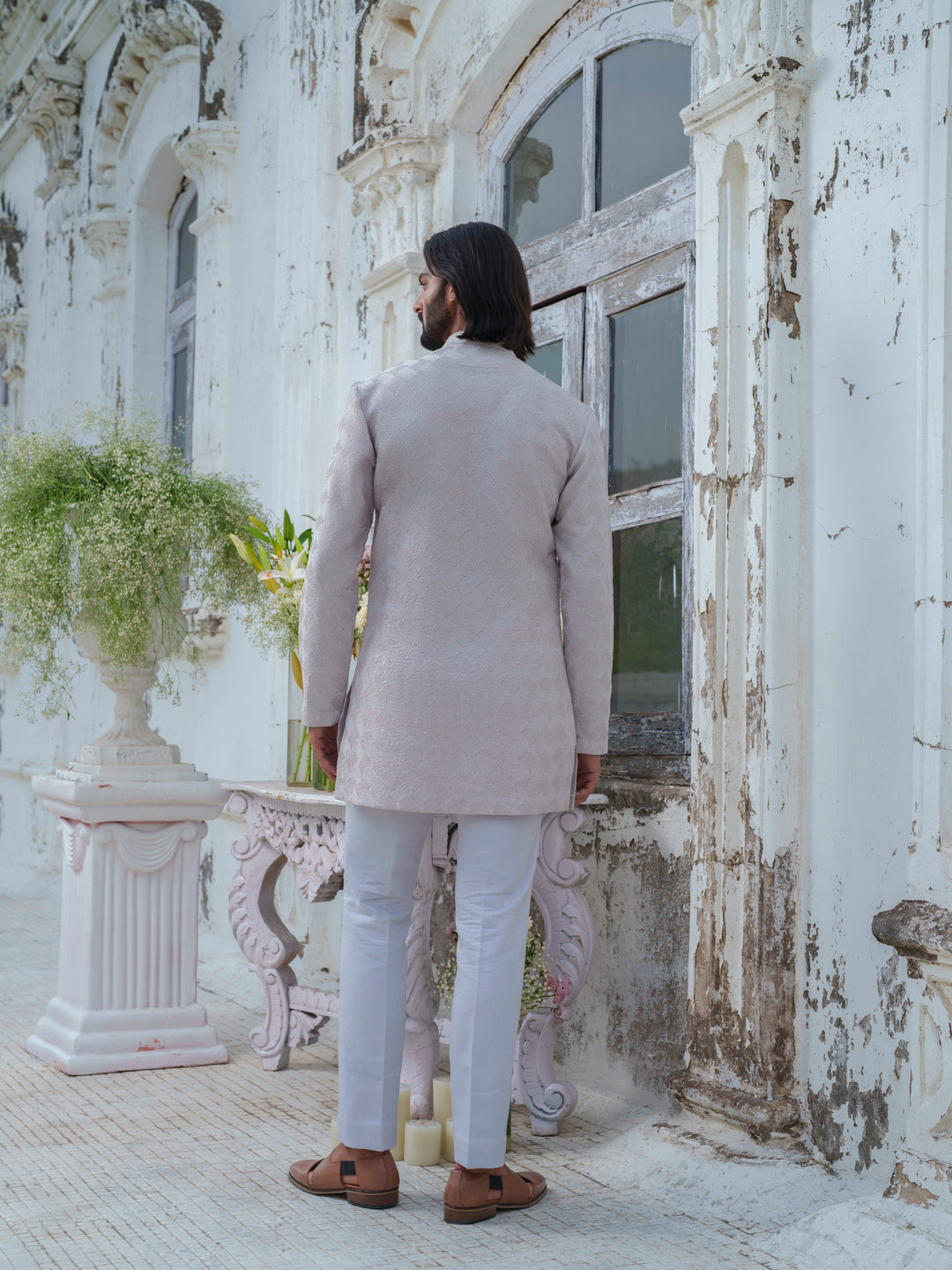 Grey Self Textured Kurta Set