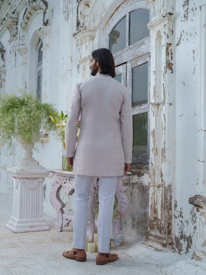 Grey Self Textured Kurta Set