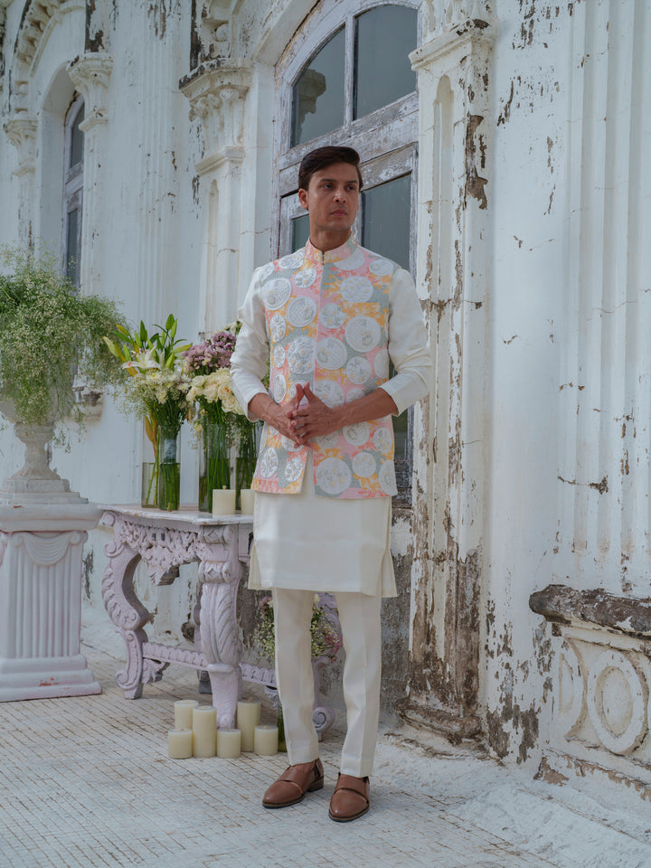 Multicolour Hand Embroidered Bundi Jacket Set