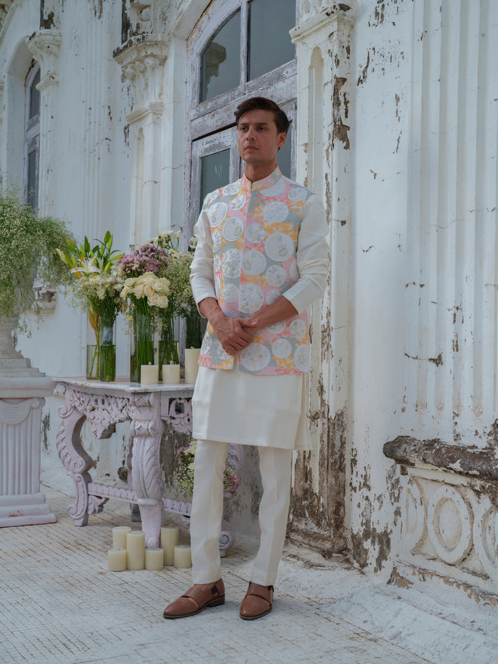 Multicolour Hand Embroidered Bundi Jacket Set