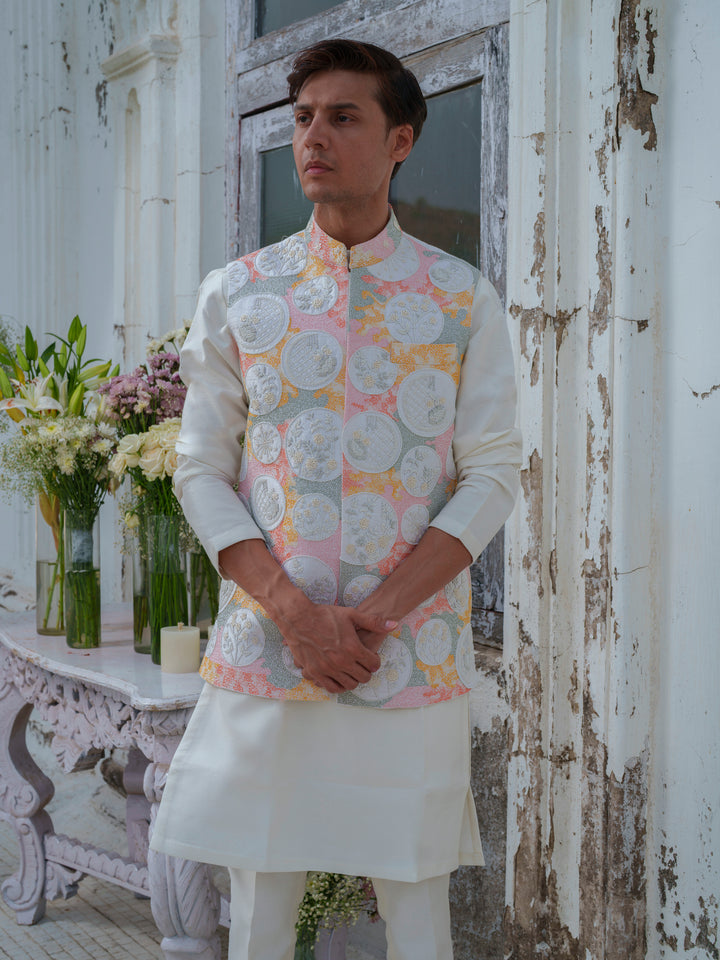 Multicolour Hand Embroidered Bundi Jacket Set