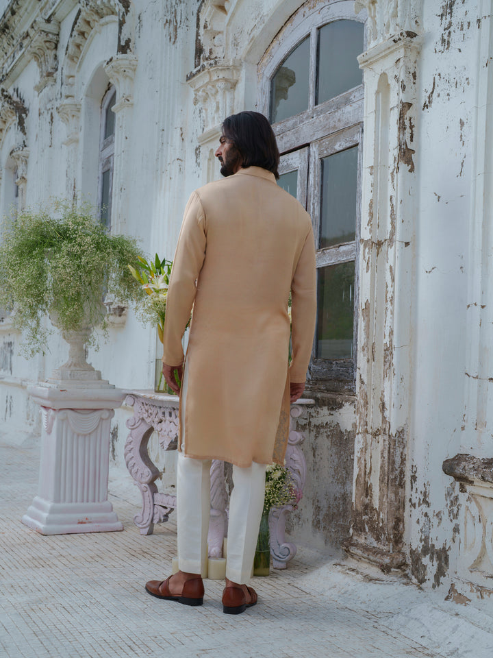 Beige Gold Beads Embroidered Kurta Set