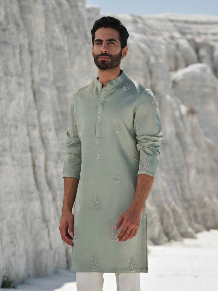 Emerald  - Monotone Floral French Knotted Kurta Set