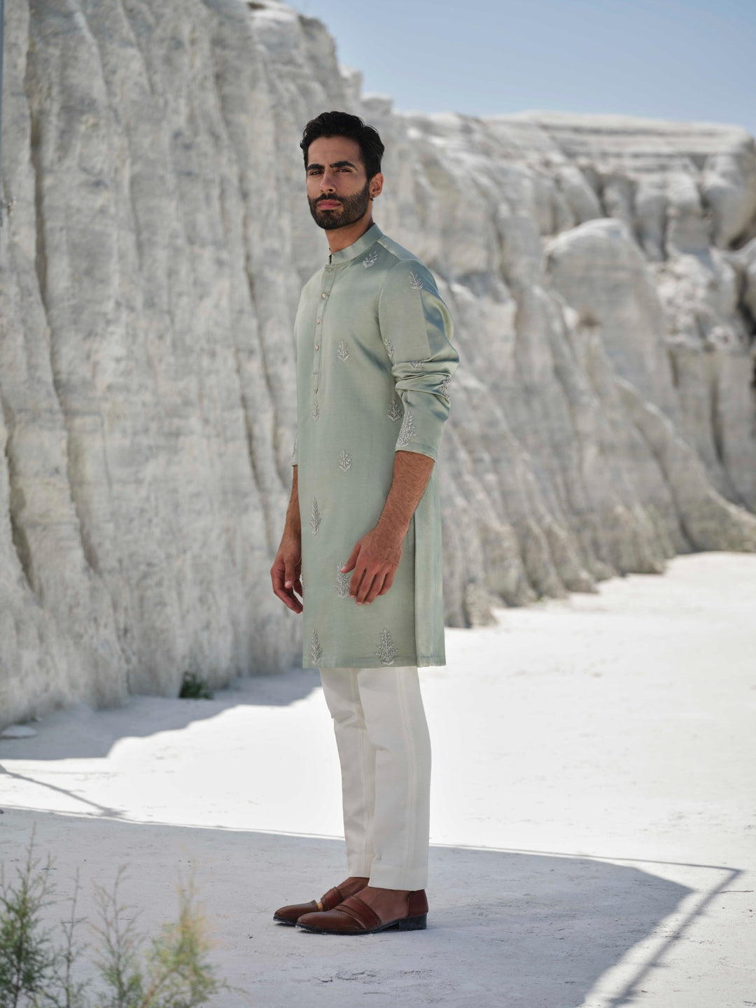 Emerald  - Monotone Floral French Knotted Kurta Set