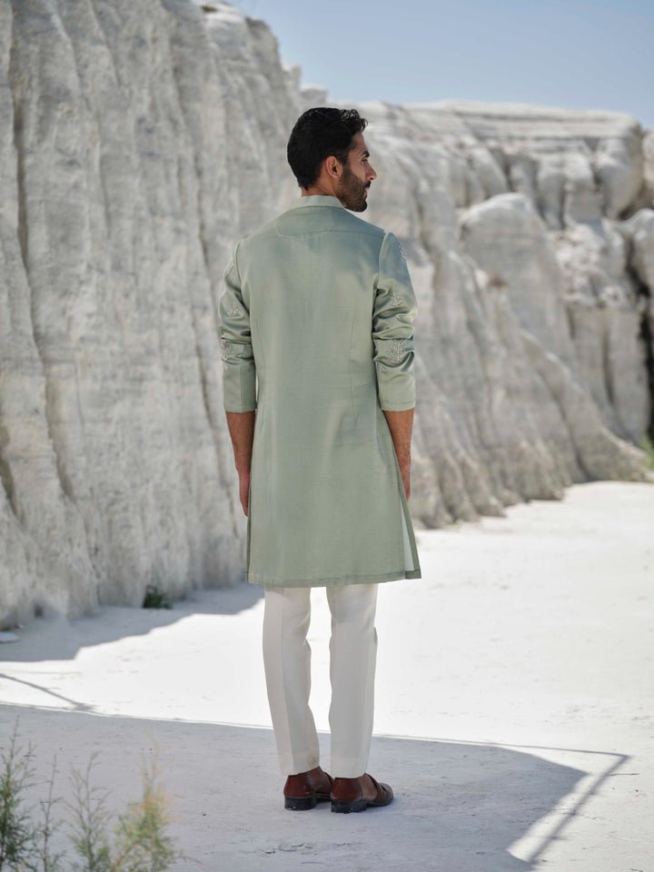 Emerald  - Monotone Floral French Knotted Kurta Set