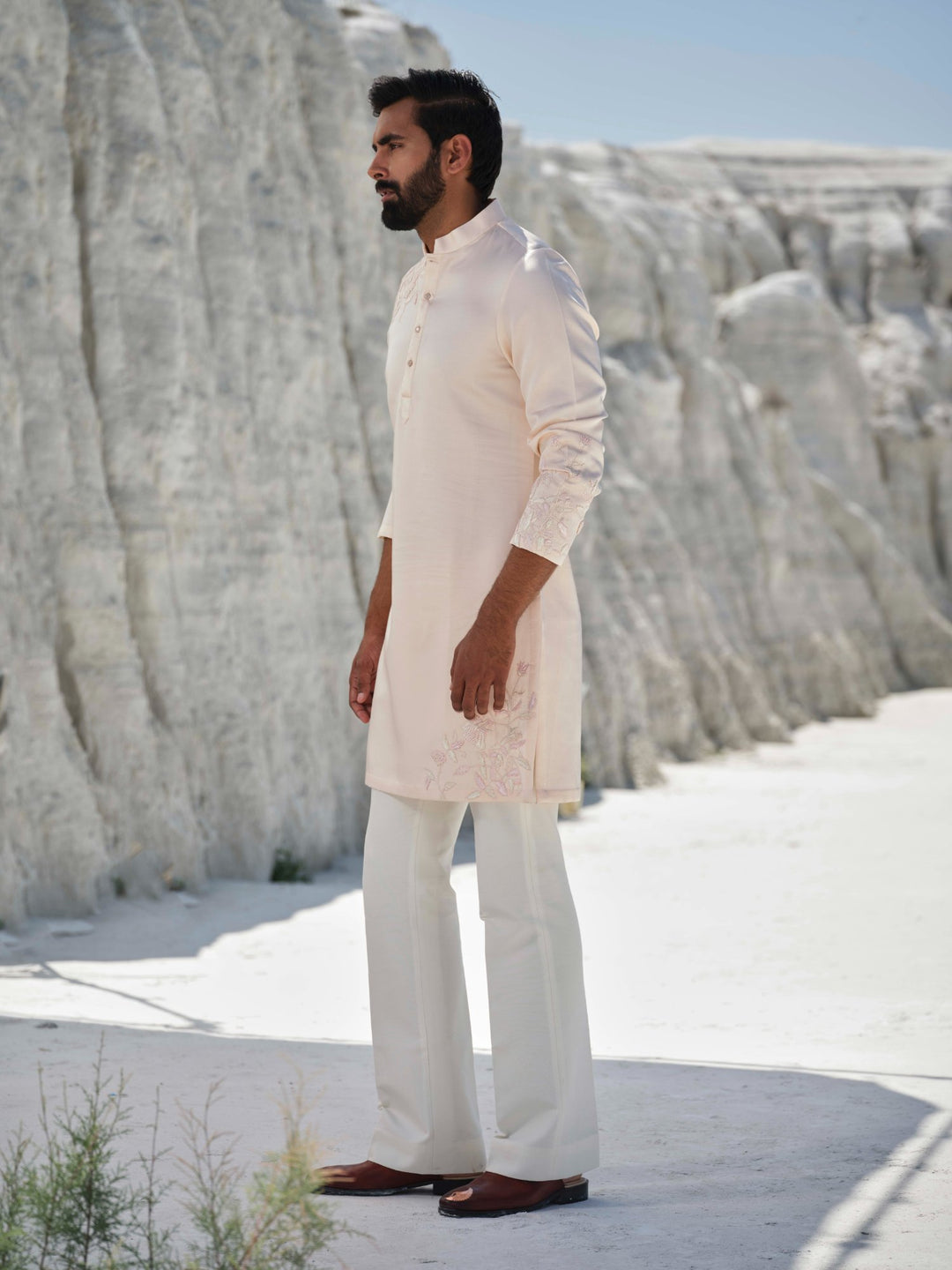 Quartz - Pink & Ivory Resham Kurta Set