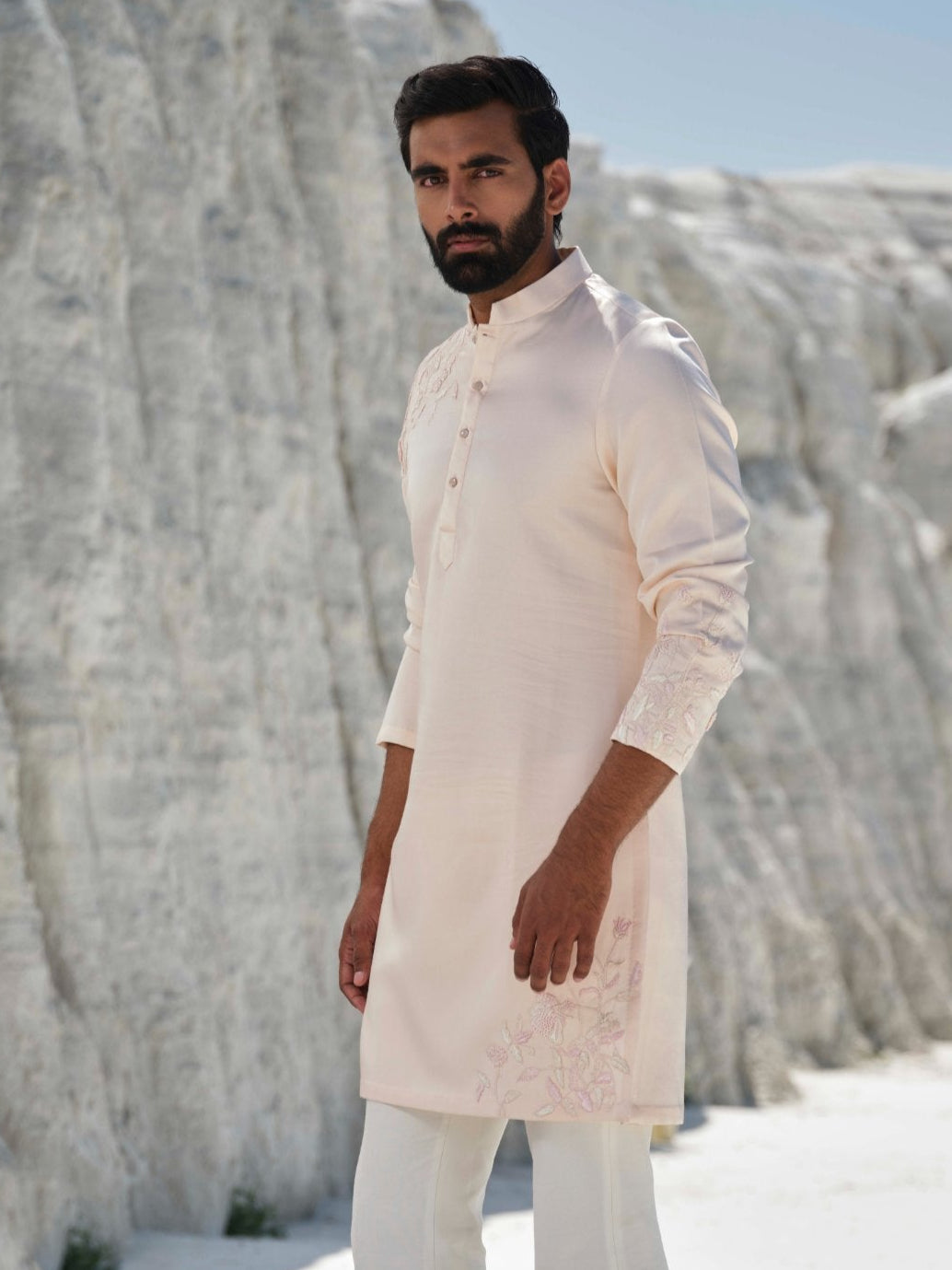 Quartz - Pink & Ivory Resham Kurta Set
