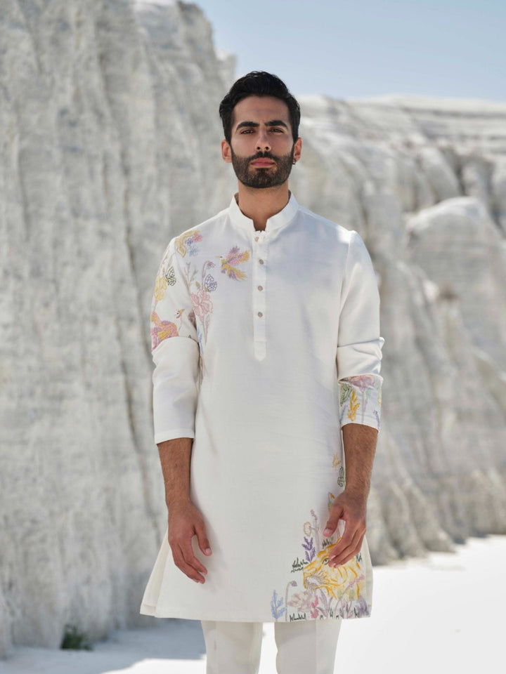 Ivory Wilderness - Ivory Tiger Motif Kurta Set