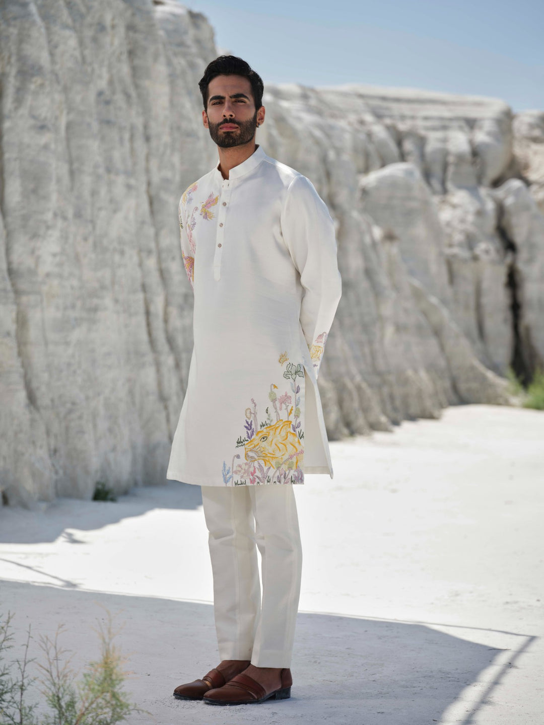 Ivory Wilderness - Ivory Tiger Motif Kurta Set