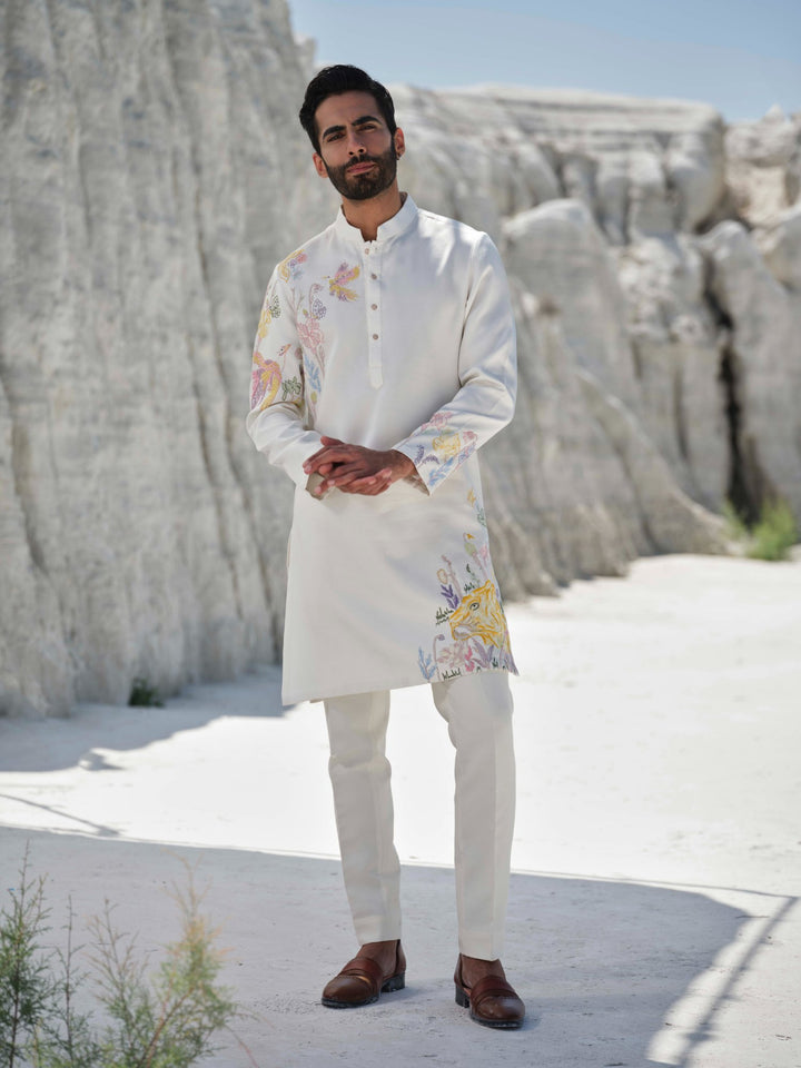 Ivory Wilderness - Ivory Tiger Motif Kurta Set
