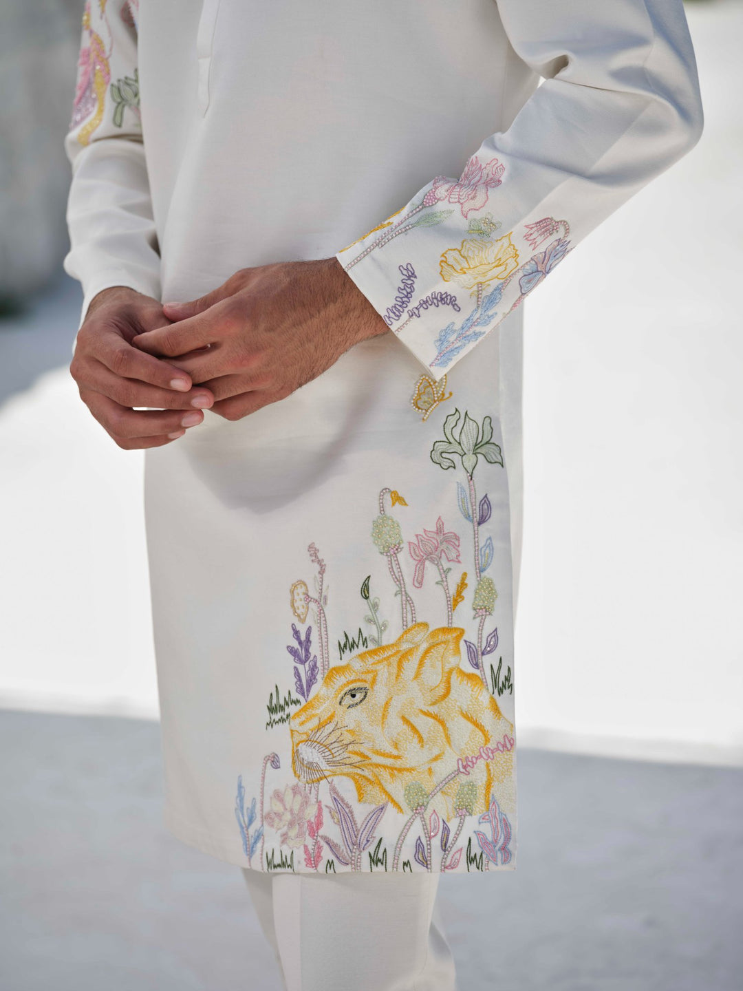 Ivory Wilderness - Ivory Tiger Motif Kurta Set