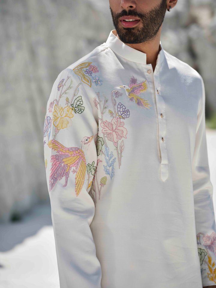Ivory Wilderness - Ivory Tiger Motif Kurta Set