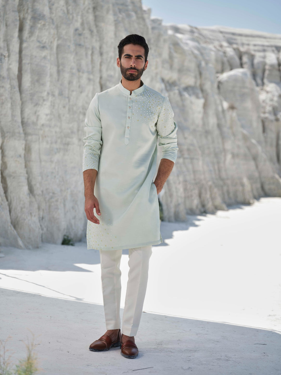 Mint Pearl - Mint Pearl-Embellished Kurta Set